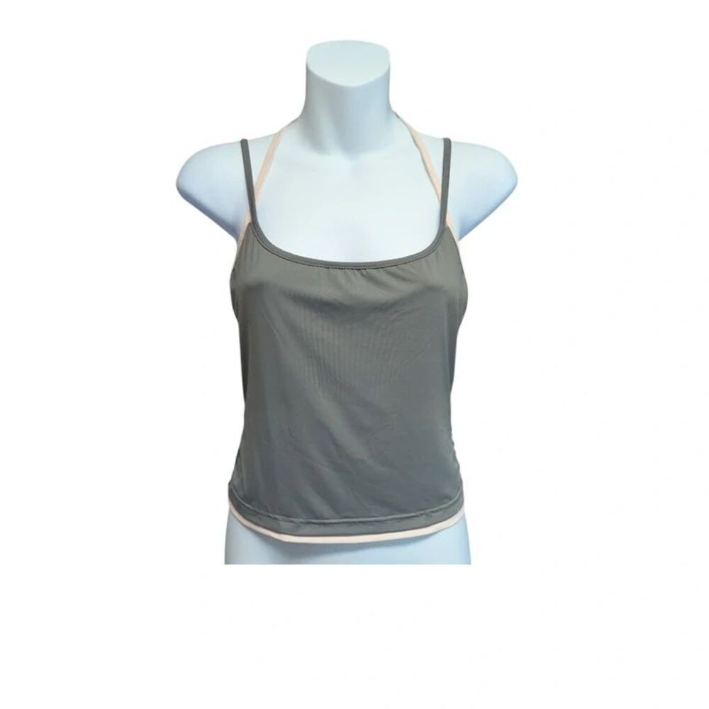 White Fox Double Layer Crop Tank with Halter Pink Gray Size M